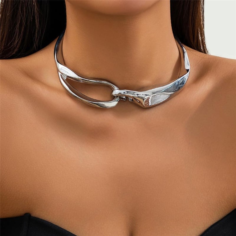 Hewill Store Chunky Gold Necklace Big Statement Chunky Necklace for Women African Tribe Wide Metal Choker Necklaces Jewelry - Image 2